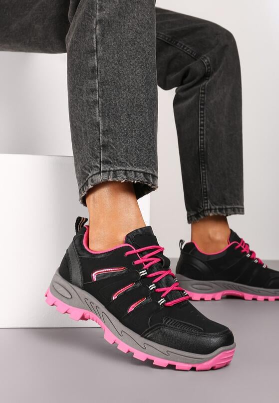 Czarne Sznurowane Buty Sportowe Sneakersy Trekkingowe z Paskami Cleirae 2