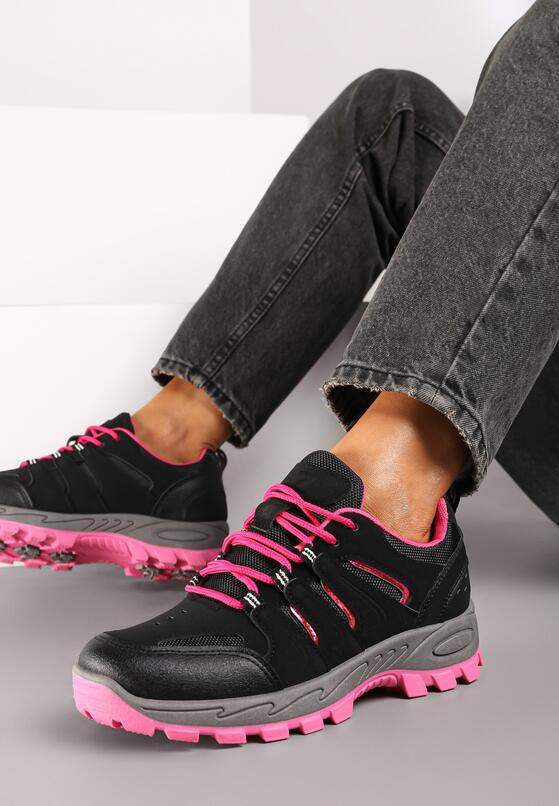 Czarne Sznurowane Buty Sportowe Sneakersy Trekkingowe z Paskami Cleirae 1