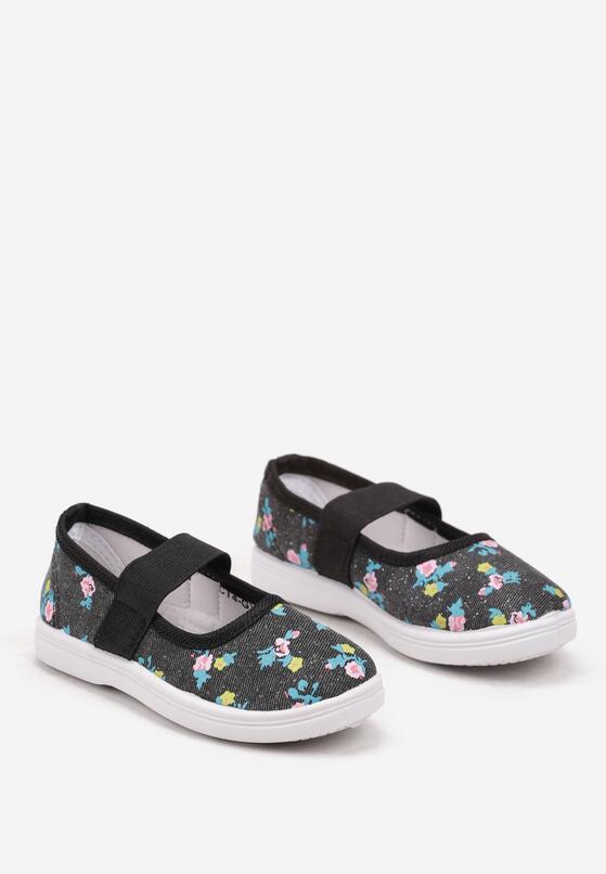 Czarne Płaskie Tenisówki w Kwiaty z Elastyczną Gumką Dezida 2