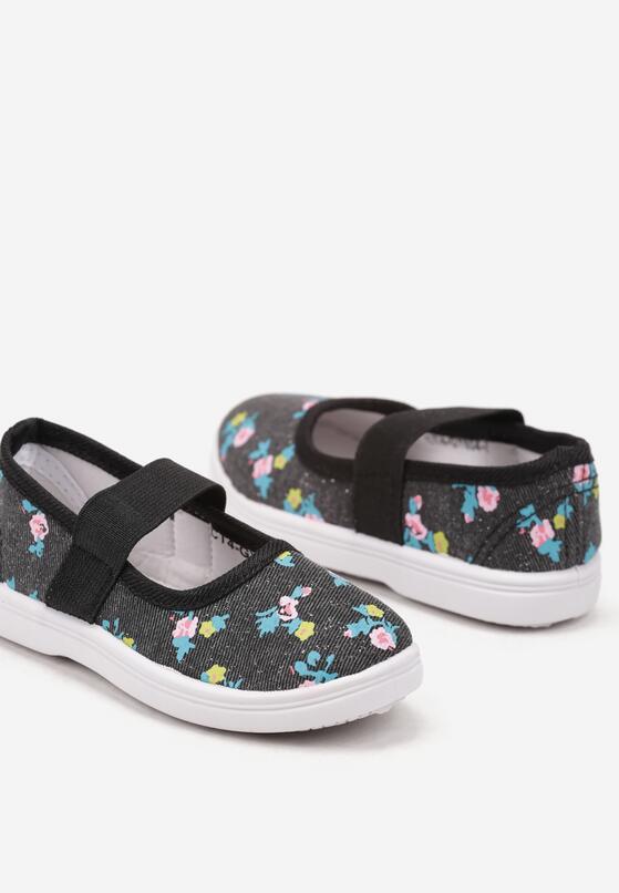 Czarne Płaskie Tenisówki w Kwiaty z Elastyczną Gumką Dezida 3