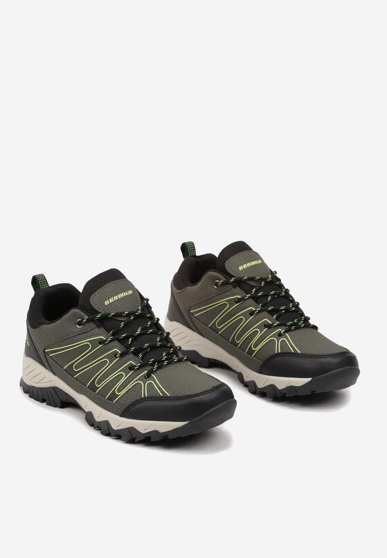 Ciemnozielone Sznurowane Buty Sportowe Sneakersy z Paskami Saileen 2