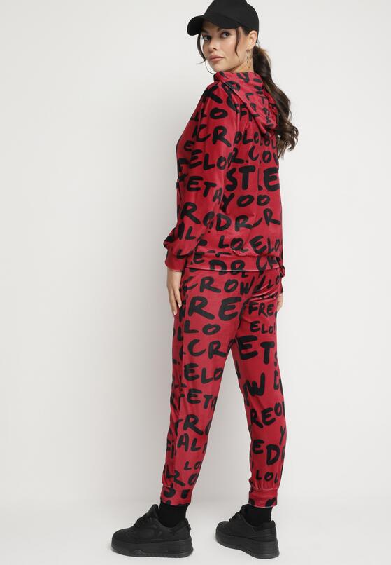 Czerwony Komplet Dresowy z Bluzą z Kapturem i Spodniami Jogger w Graficzny Print Vesila 3