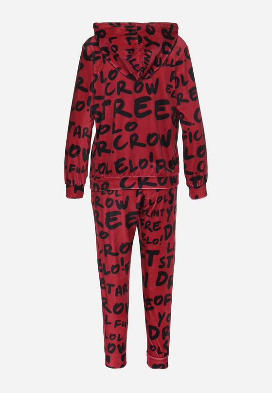 Czerwony Komplet Dresowy z Bluzą z Kapturem i Spodniami Jogger w Graficzny Print Vesila 7