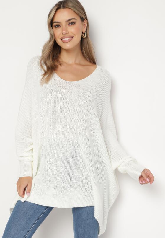 Biały Sweter Oversize z Rękawami Typu Nietoperz Tarvella 1