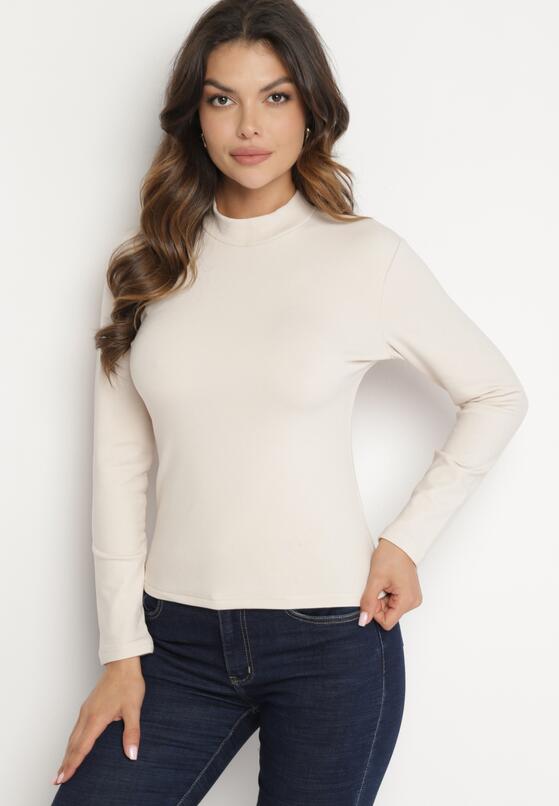Jasnobeżowa Wiskozowa Bluzka Półgolf Longsleeve Naotina 2