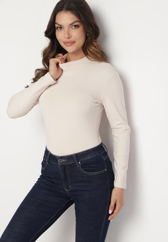 Jasnobeżowa Wiskozowa Bluzka Półgolf Longsleeve Naotina 4