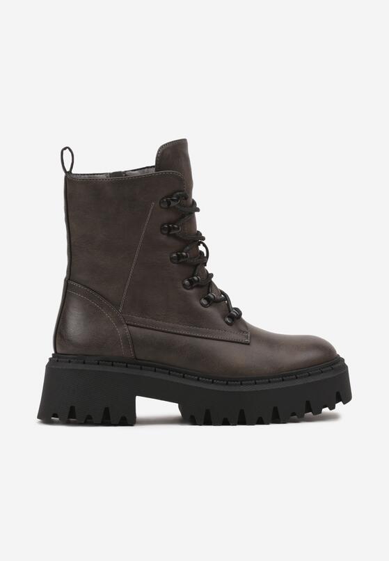 Szare Masywne Botki Trapery na Platformie w Stylu Militarnym Verola 4