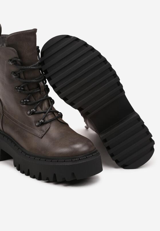 Szare Masywne Botki Trapery na Platformie w Stylu Militarnym Verola 6