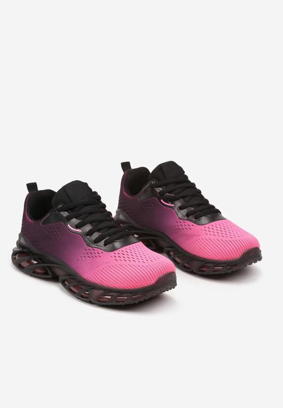 Czarno-Różowe Sznurowane Buty Sportowe Sneakersy na Grubej Tłoczonej Podeszwie z Perforacją Karolae 5