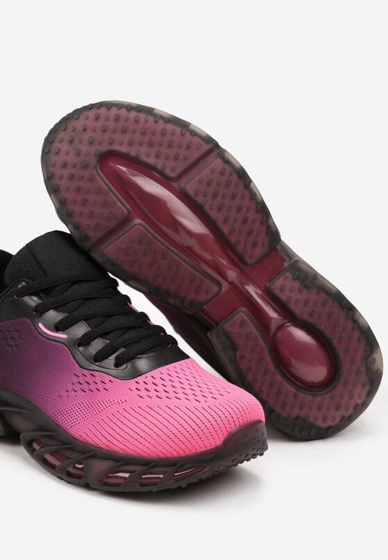 Czarno-Różowe Sznurowane Buty Sportowe Sneakersy na Grubej Tłoczonej Podeszwie z Perforacją Karolae 6