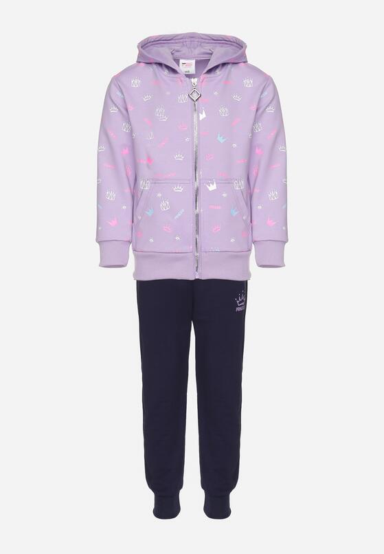 Fioletowy Komplet 3-Częściowy z Bawełną Bluza z Kapturem Koszulka Longsleeve i Spodnie Neritia 1