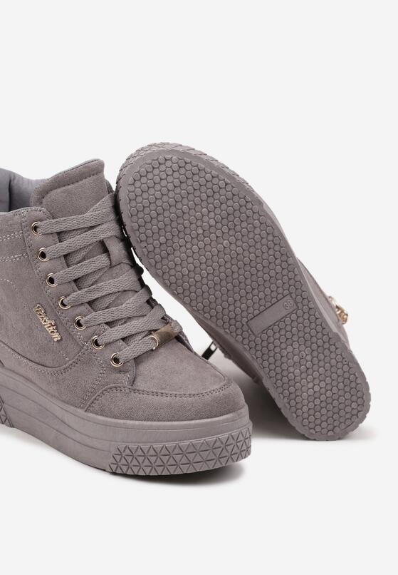 Szare Sneakersy na Ukrytym Koturnie z Metalicznymi Wstawkami i Ozdobnym Suwakiem Daimana 6