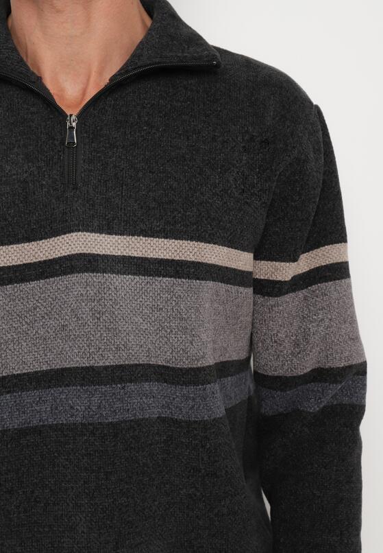 Ciemnoszary Sweter Golf z Wełną Zapinany na Suwak przy Dekolcie Dailaia 5
