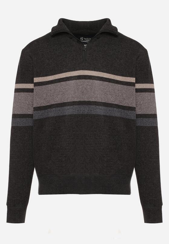 Ciemnoszary Sweter Golf z Wełną Zapinany na Suwak przy Dekolcie Dailaia 6