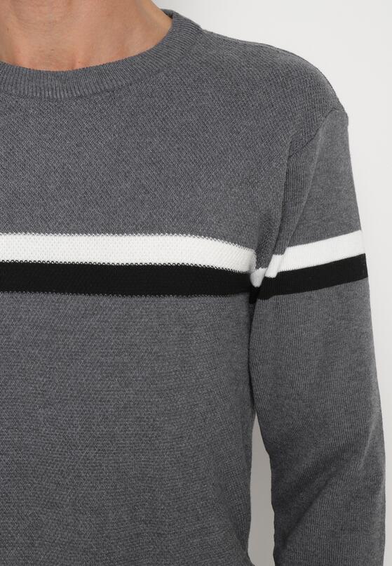 Ciemnoszary Sweter z Wełną i Paskami Sailissa 5