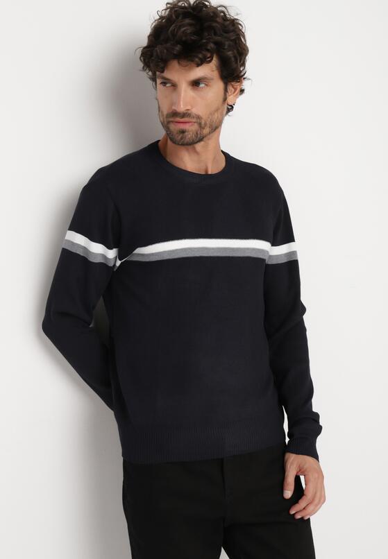 Granatowy Sweter z Wełną i Paskami Sailissa 2
