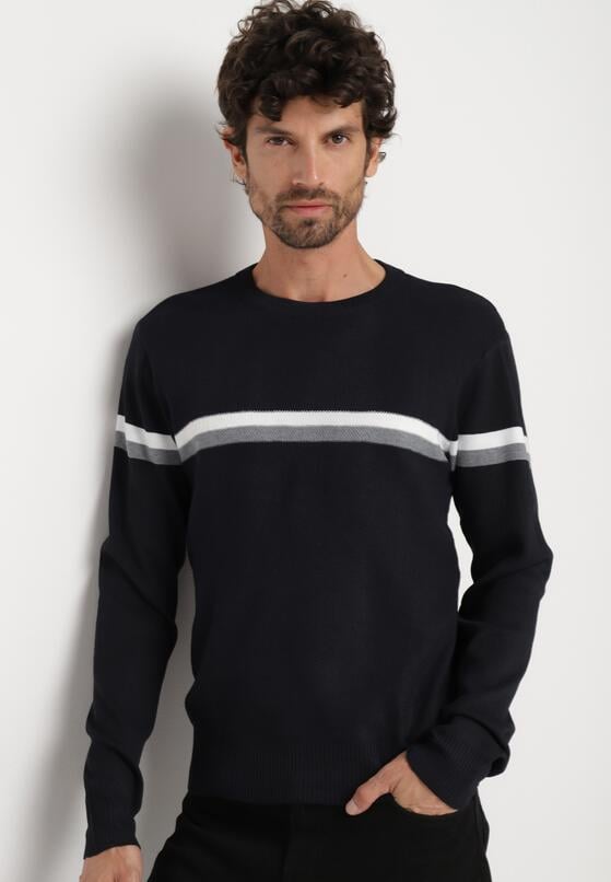 Granatowy Sweter z Wełną i Paskami Sailissa 4