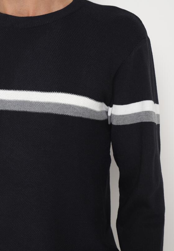 Granatowy Sweter z Wełną i Paskami Sailissa 5