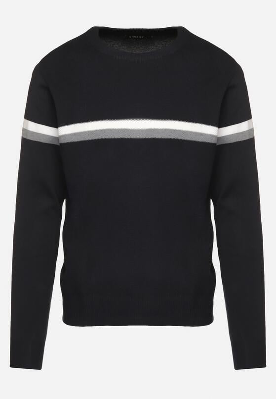 Granatowy Sweter z Wełną i Paskami Sailissa 6