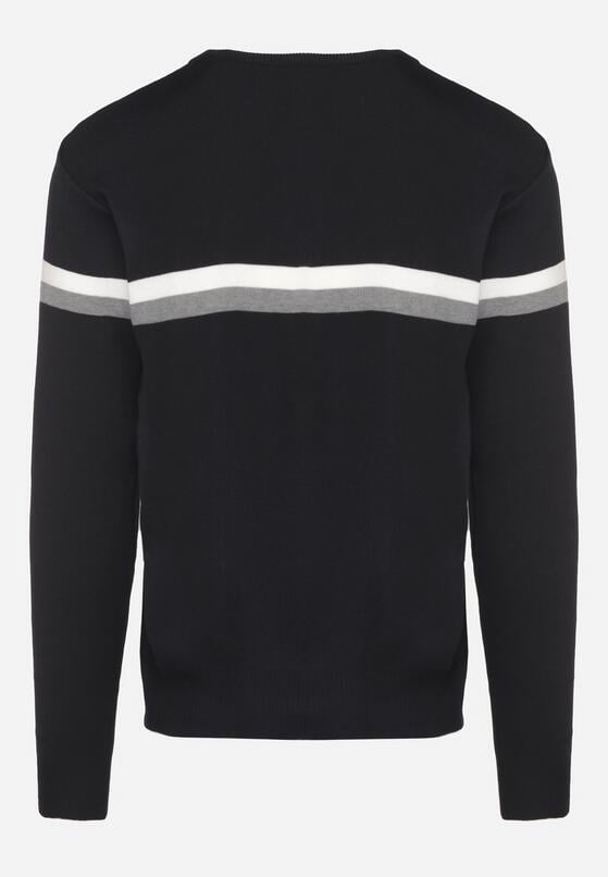 Granatowy Sweter z Wełną i Paskami Sailissa 7
