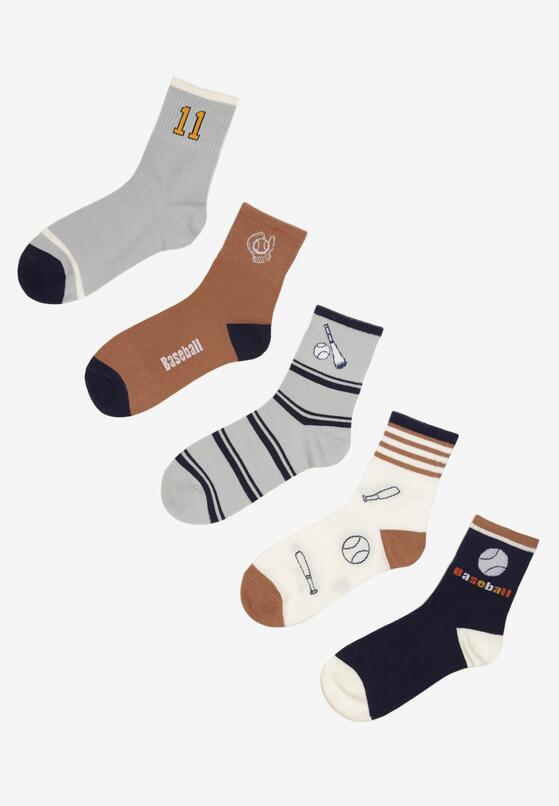 Wielokolorowe Bawełniane Skarpety ze Sportowym Wzorem 5-Pack Cretia 1
