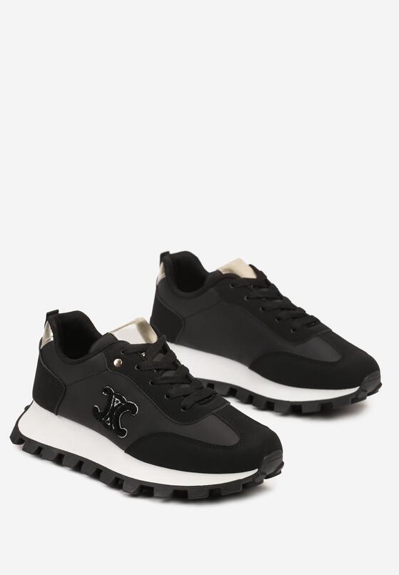 Czarne Płaskie Sneakersy z Metalicznymi Wstawkami i Sznurowaniem Zetista 5