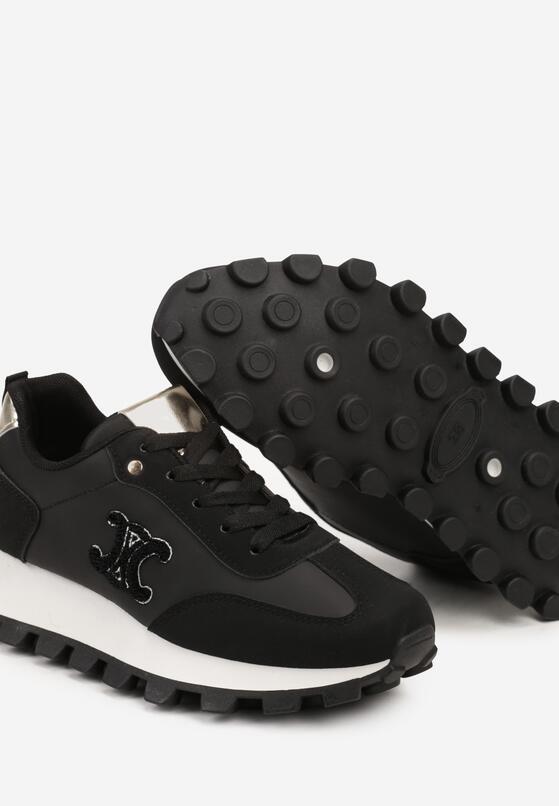 Czarne Płaskie Sneakersy z Metalicznymi Wstawkami i Sznurowaniem Zetista 6