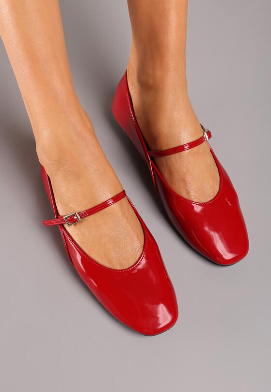 Czerwone Eleganckie Balerinki w Stylu Mary Jane z Klamerką Naivina 3