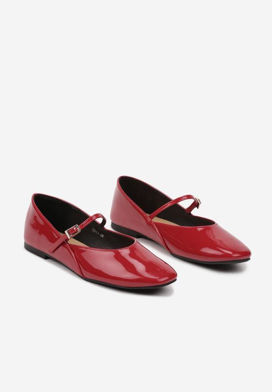 Czerwone Eleganckie Balerinki w Stylu Mary Jane z Klamerką Naivina 5