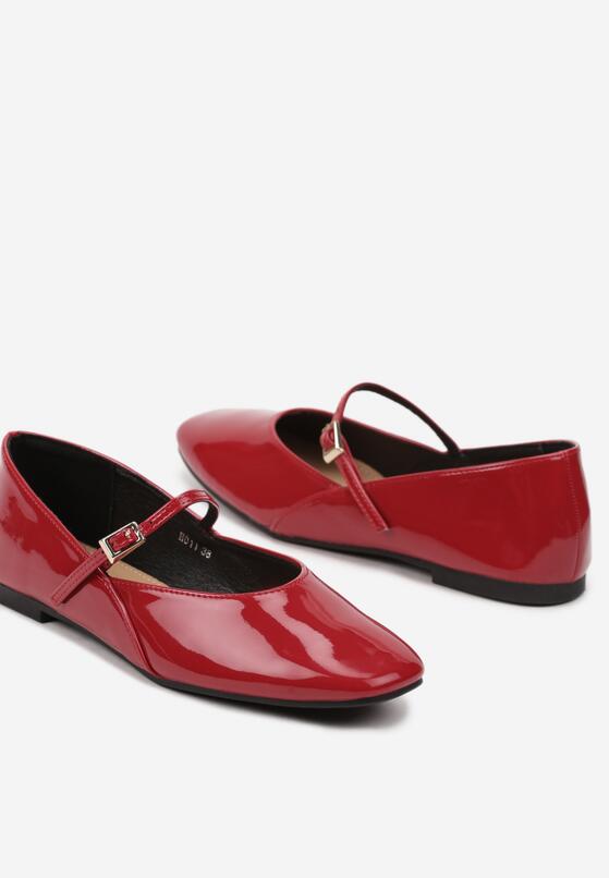 Czerwone Eleganckie Balerinki w Stylu Mary Jane z Klamerką Naivina 6