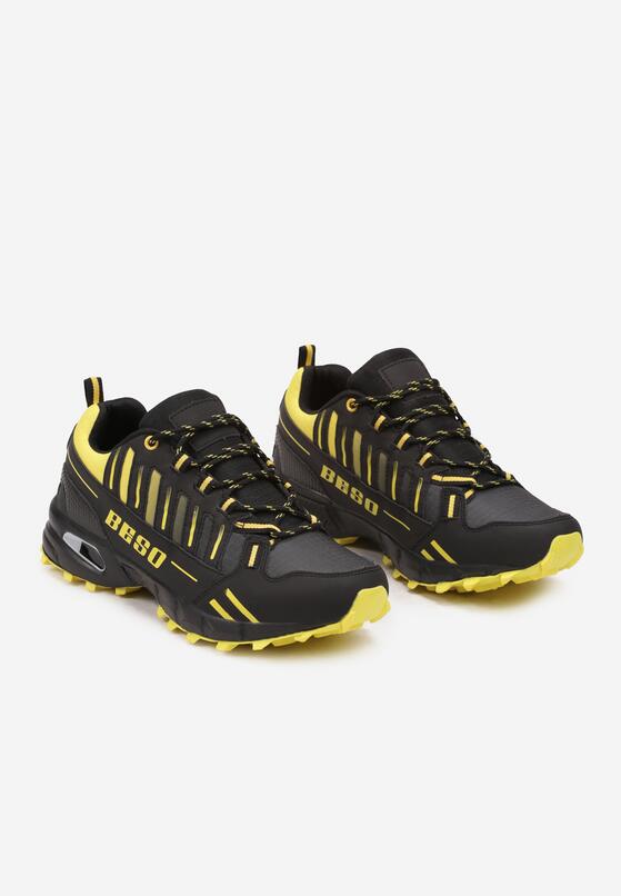 Czarno-Żółte Płaskie Buty Sportowe Sneakersy z Napisem i Paskami Taile 2