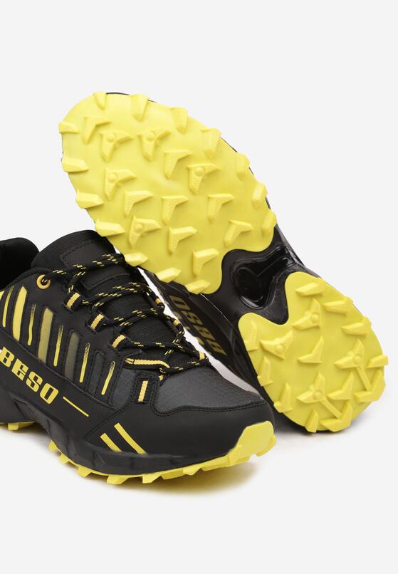 Czarno-Żółte Płaskie Buty Sportowe Sneakersy z Napisem i Paskami Taile 3