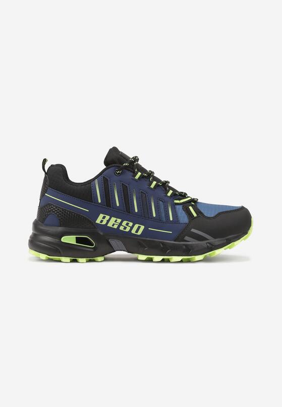 Granatowo-Zielone Płaskie Buty Sportowe Sneakersy z Napisem i Paskami Taile 1
