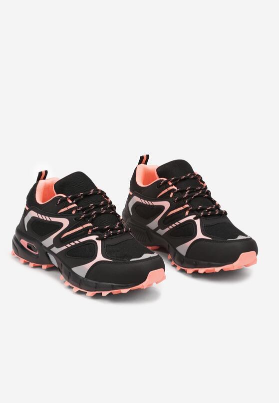 Czarno-Różowe Płaskie Sznurowane Buty Sportowe Sneakersy Ozdobione Tłoczeniem Raisha