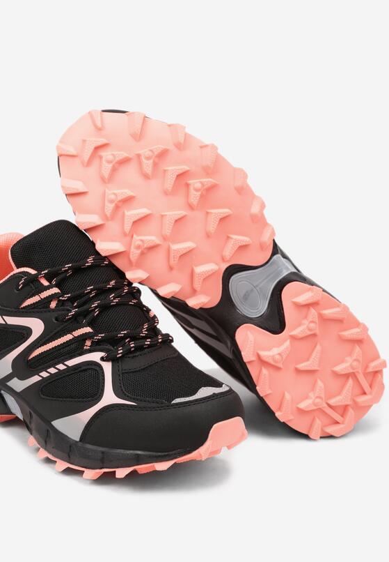 Czarno-Różowe Płaskie Sznurowane Buty Sportowe Sneakersy Ozdobione Tłoczeniem Raisha 6