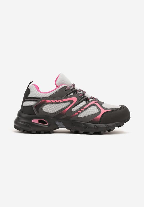 Szaro-Fuksjowe Płaskie Sznurowane Buty Sportowe Sneakersy Ozdobione Tłoczeniem Raisha 4