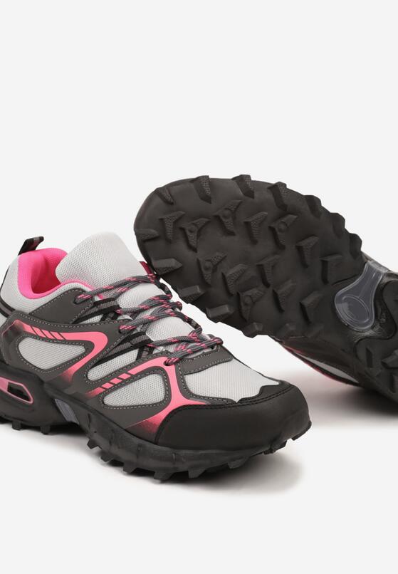 Szaro-Fuksjowe Płaskie Sznurowane Buty Sportowe Sneakersy Ozdobione Tłoczeniem Raisha 6