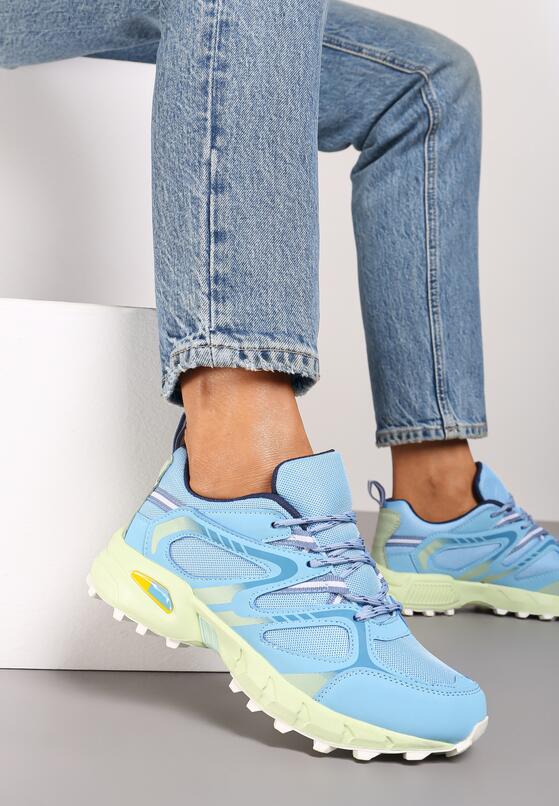 Niebieskie Płaskie Sznurowane Buty Sportowe Sneakersy Ozdobione Tłoczeniem Raisha 2