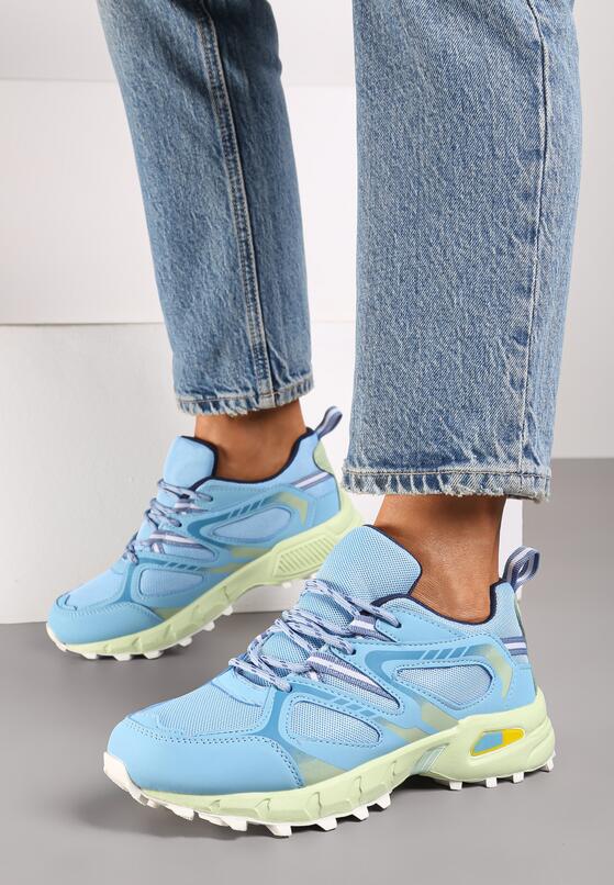 Niebieskie Płaskie Sznurowane Buty Sportowe Sneakersy Ozdobione Tłoczeniem Raisha 1