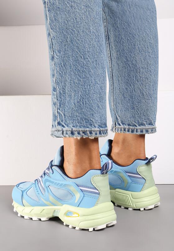Niebieskie Płaskie Sznurowane Buty Sportowe Sneakersy Ozdobione Tłoczeniem Raisha 3