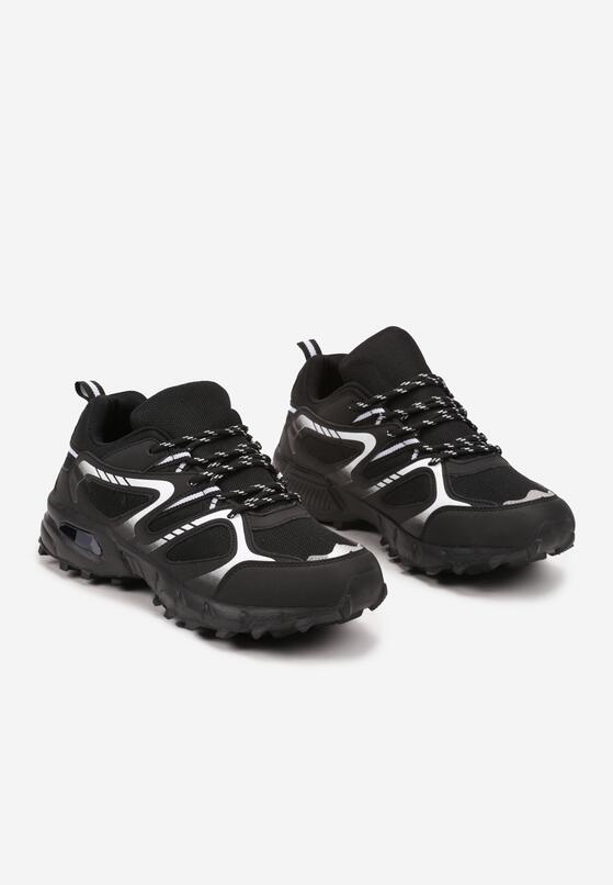 Czarno-Białe Płaskie Sznurowane Buty Sportowe Sneakersy Ozdobione Paskami Dailene 2
