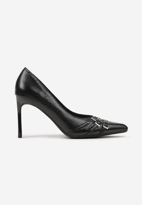 Czarne Eleganckie Szpilki ze Szpiczastym Noskiem i Ozdobnymi Klamerkami Raiyanna 4
