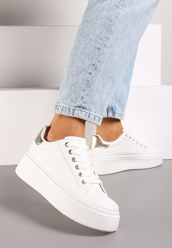 Biało-Złote Casualowe Sneakersy na Platformie Lirelda 2