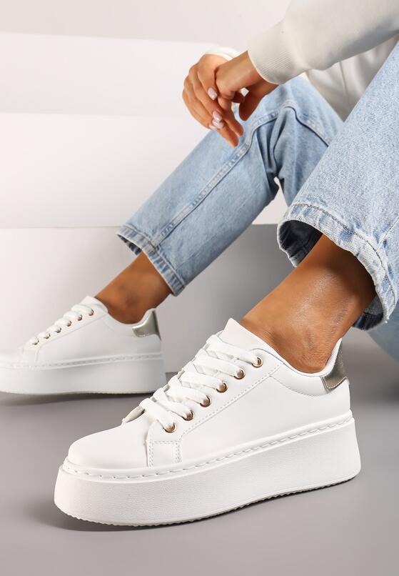 Biało-Złote Casualowe Sneakersy na Platformie Lirelda 1