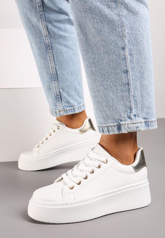 Biało-Złote Casualowe Sneakersy na Platformie Lirelda 3