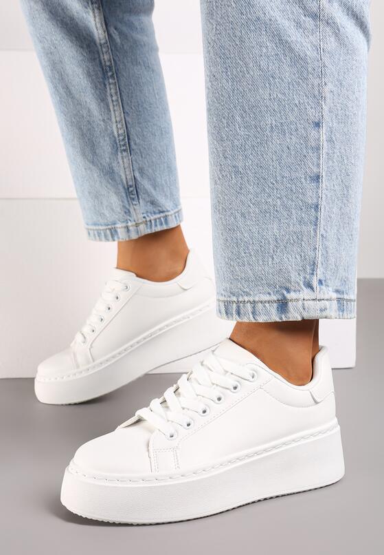 Białe Casualowe Sneakersy na Platformie Lirelda 3