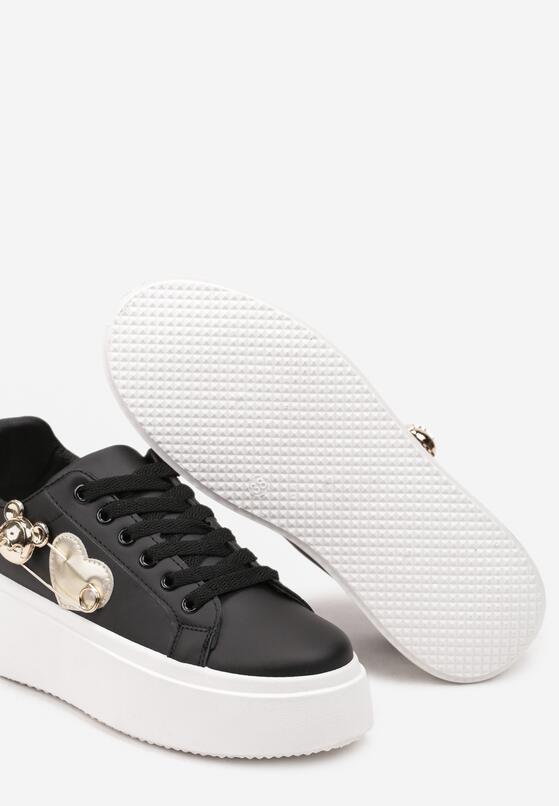 Czarno-Złote Sneakersy na Grubej Podeszwie z Brokatowymi Wstawkami i Sercami Riaven 6