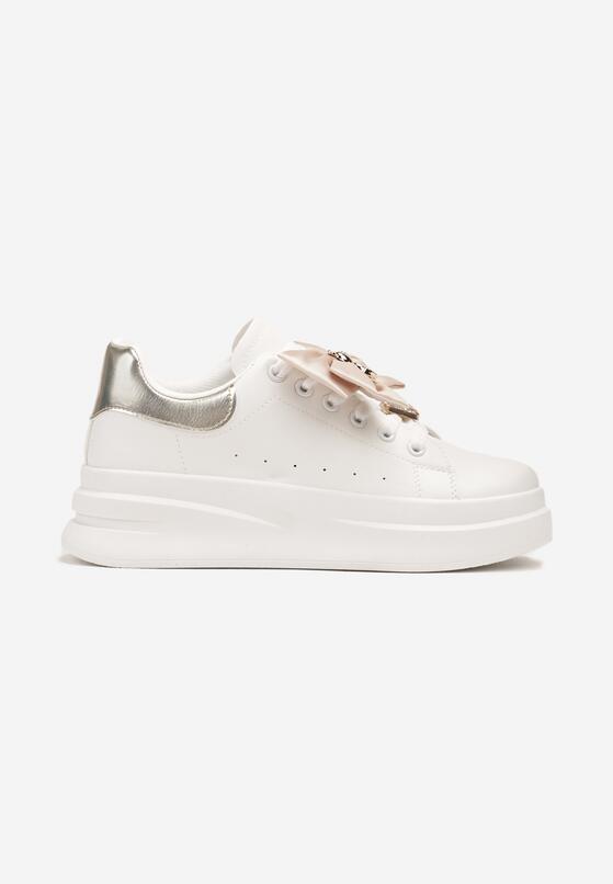 Biało-Złote Sneakersy na Grubej Podeszwie z Kokardą i Metaliczną Ozdobą Rorira 4