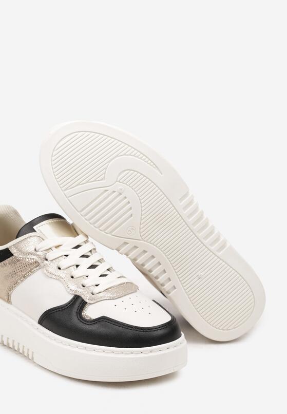 Czarno-Beżowe Sneakersy na Grubej Podeszwie z Metaliczną Wstawką Miathra 6