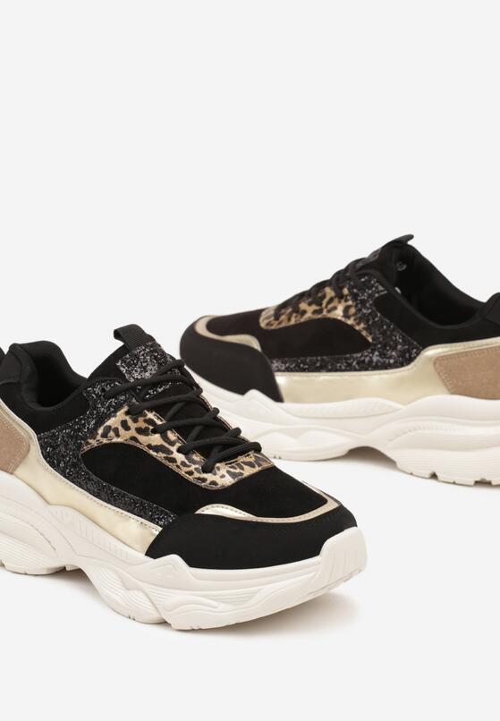 Czarne Sneakersy na Grubej Tłoczonej Podeszwie z Cekinami Narelis 6